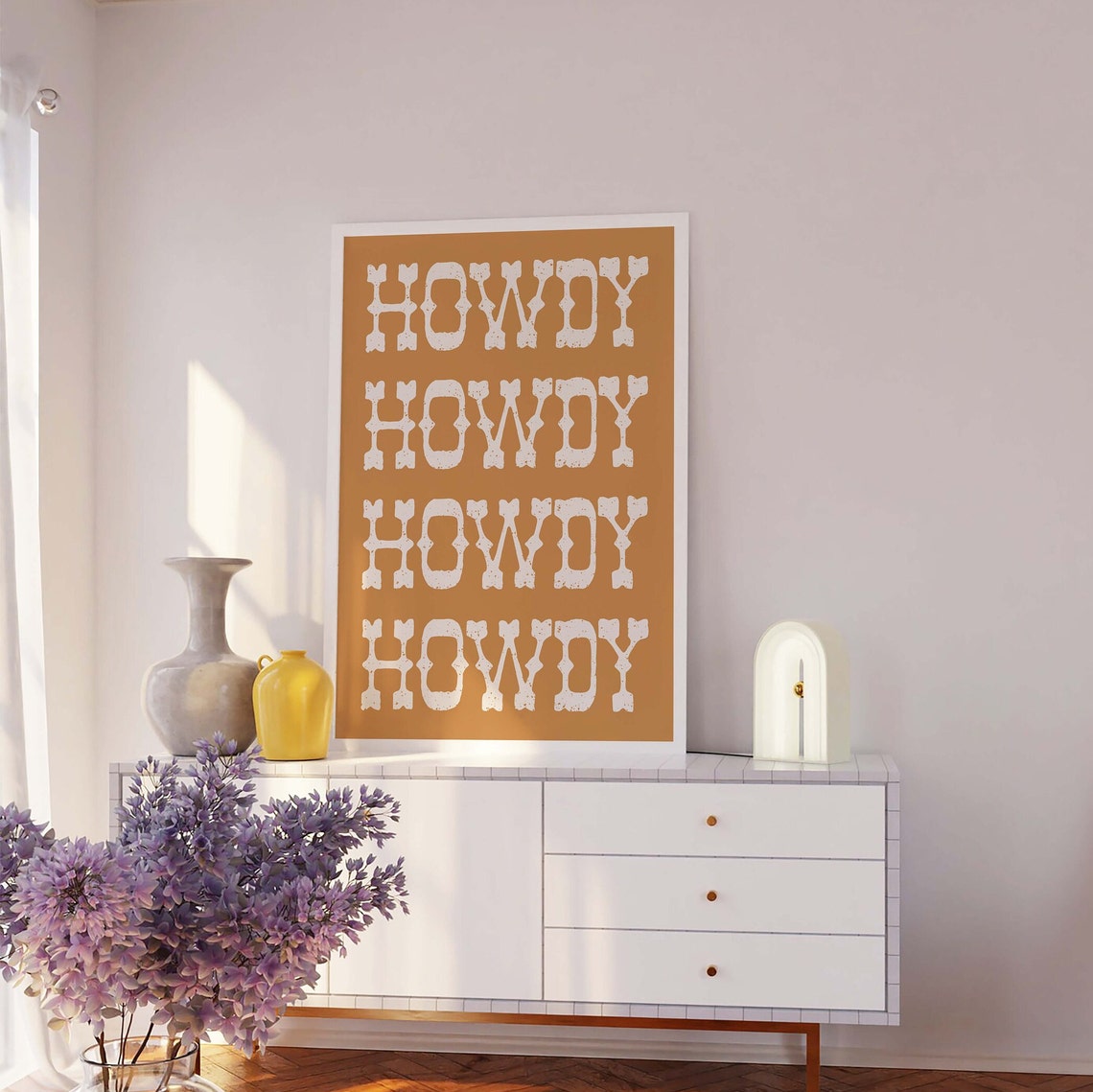 Howdy Western Lettering Tan Repeat Typography Retro Art Poster - Image 2