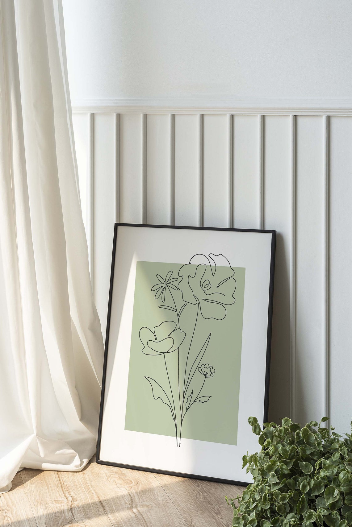 Sage Green Line Art Poppy Flowers Modern Botanical Wall Decor Poster - Image 6