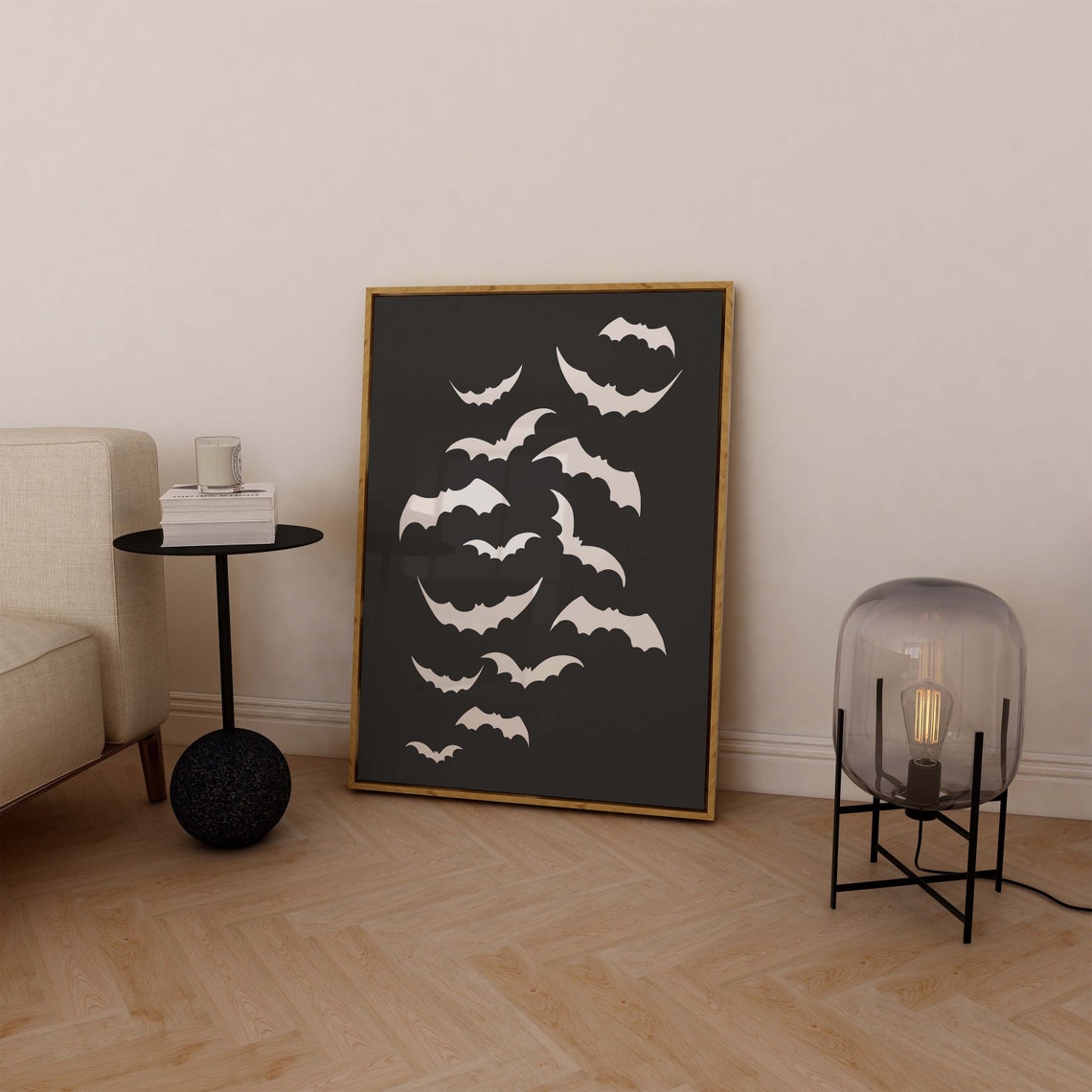 Flying Bat Silhouettes Minimal White on Black Halloween Poster - Image 6
