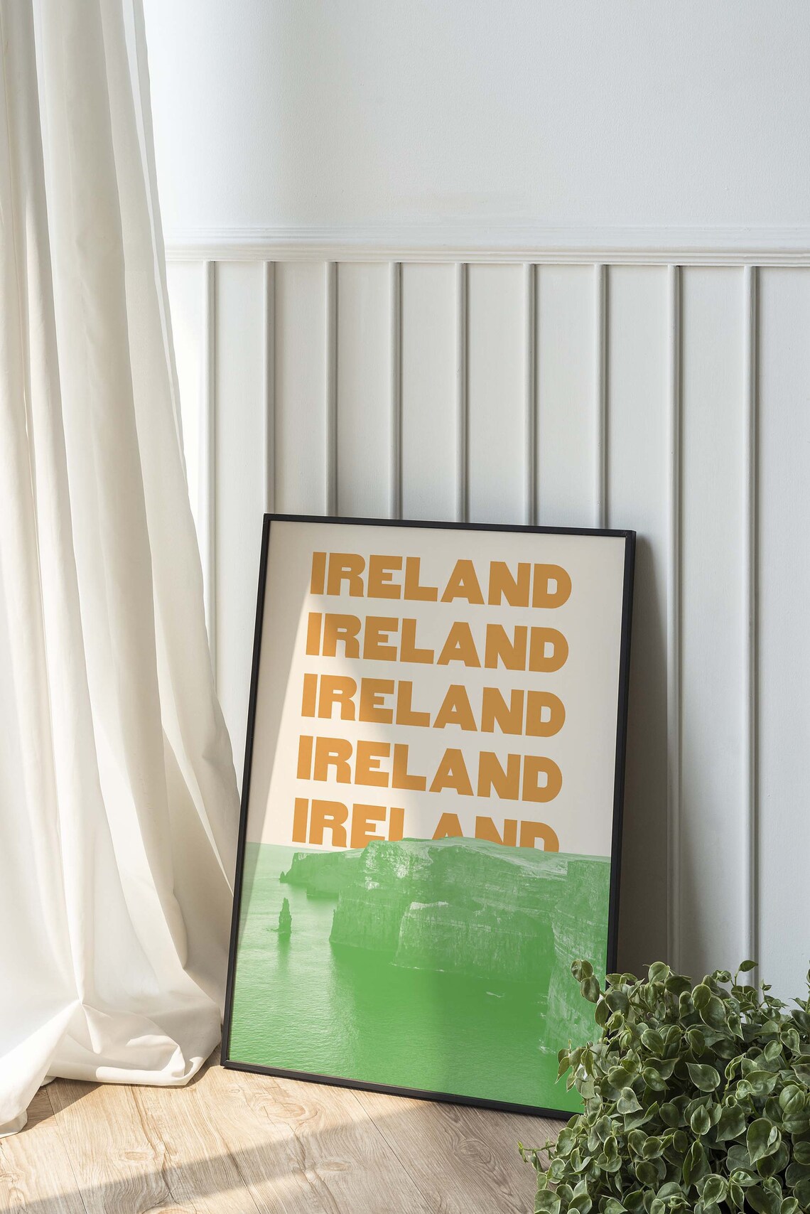 Ireland Cliffs Of Moher Green Orange Travel Typography Poster - Image 6