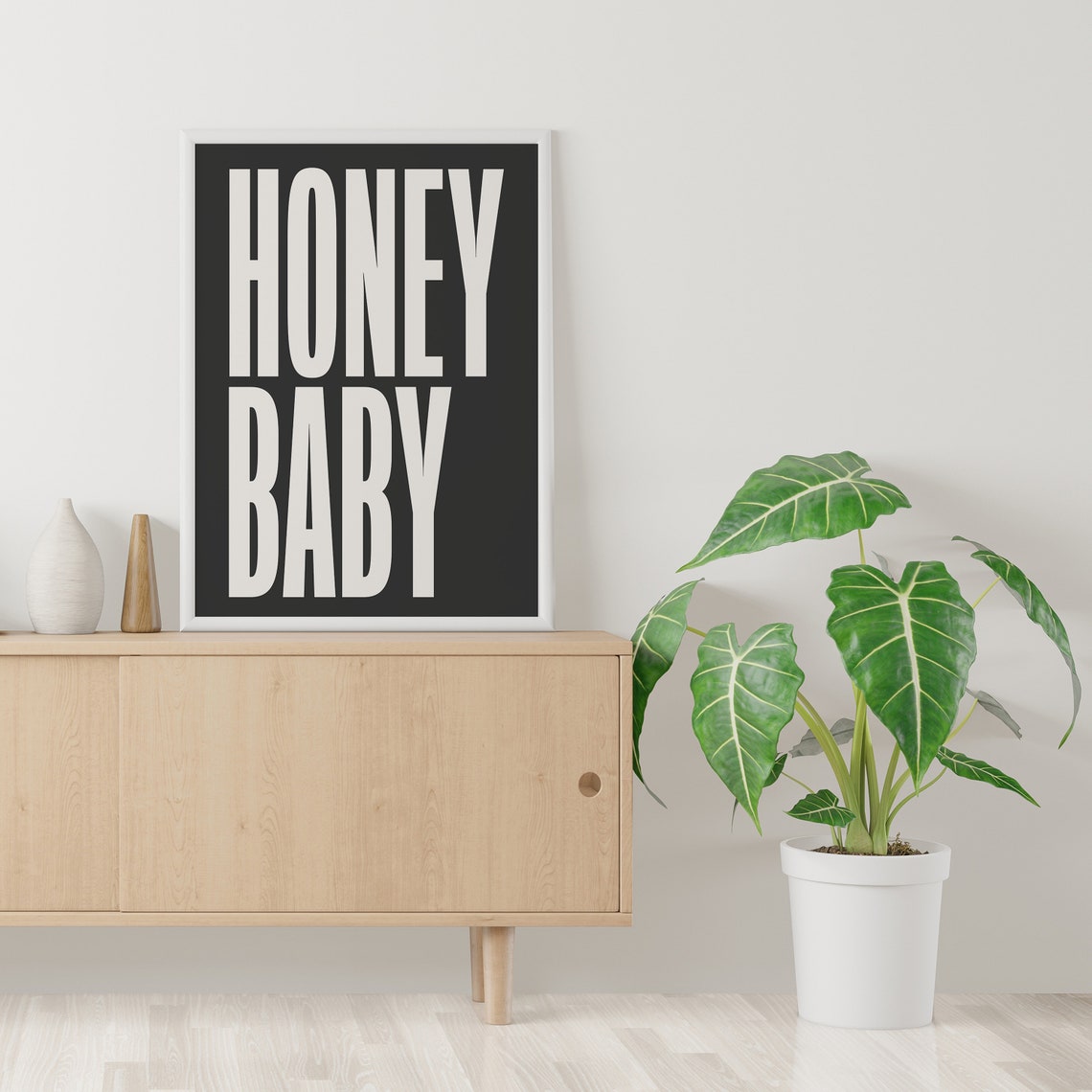 Honey Baby Bold Cream Typography Black Background Modern Quote Poster - Image 3
