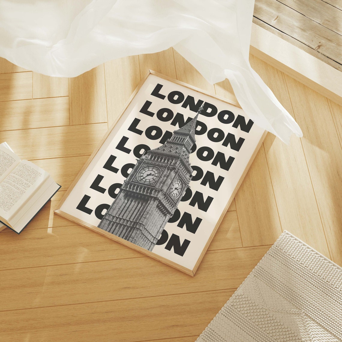 London Big Ben Clock Tower Black White Typography Travel Poster - Image 7