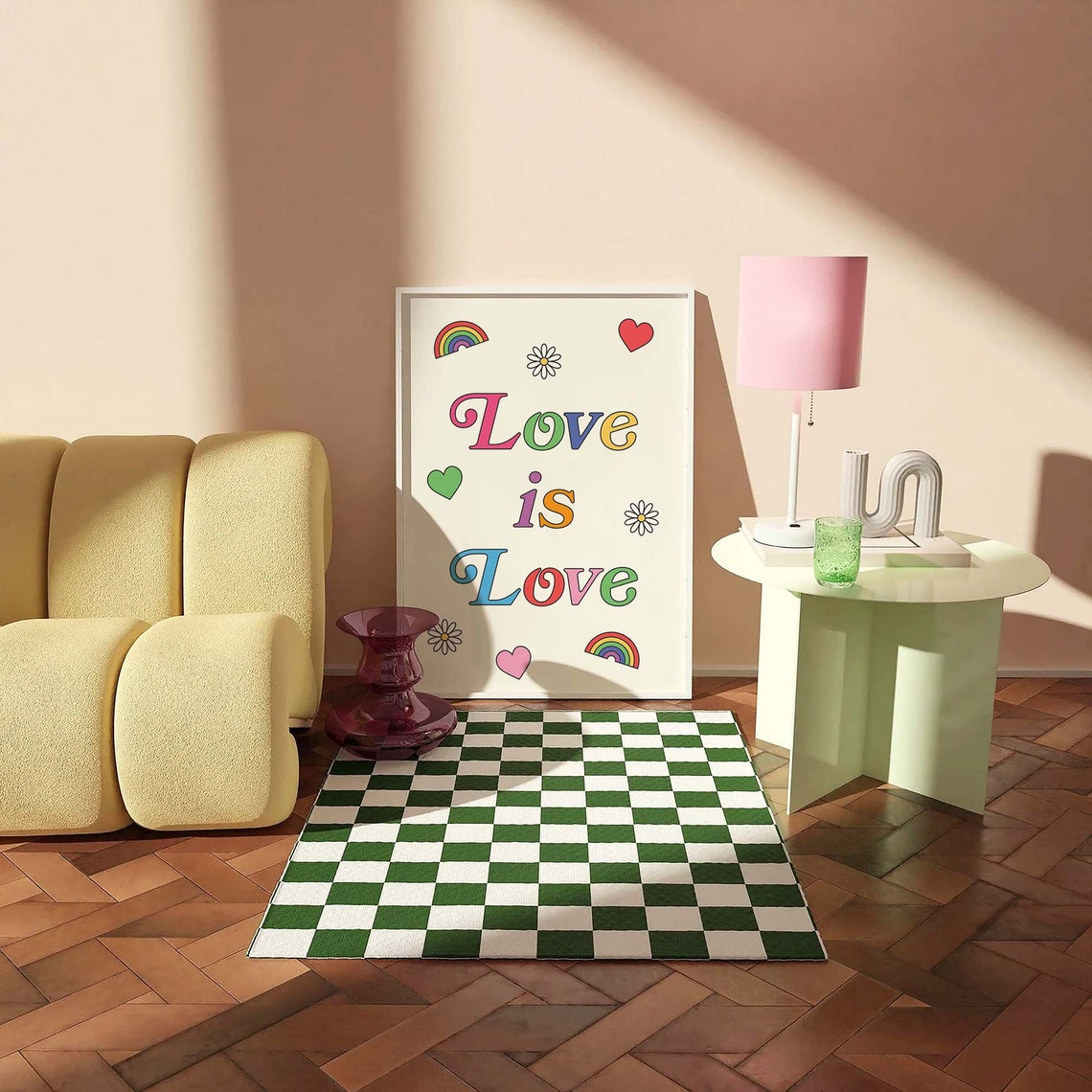 Love Is Love Rainbow Hearts Pride Retro Colorful Quote Poster - Image 3
