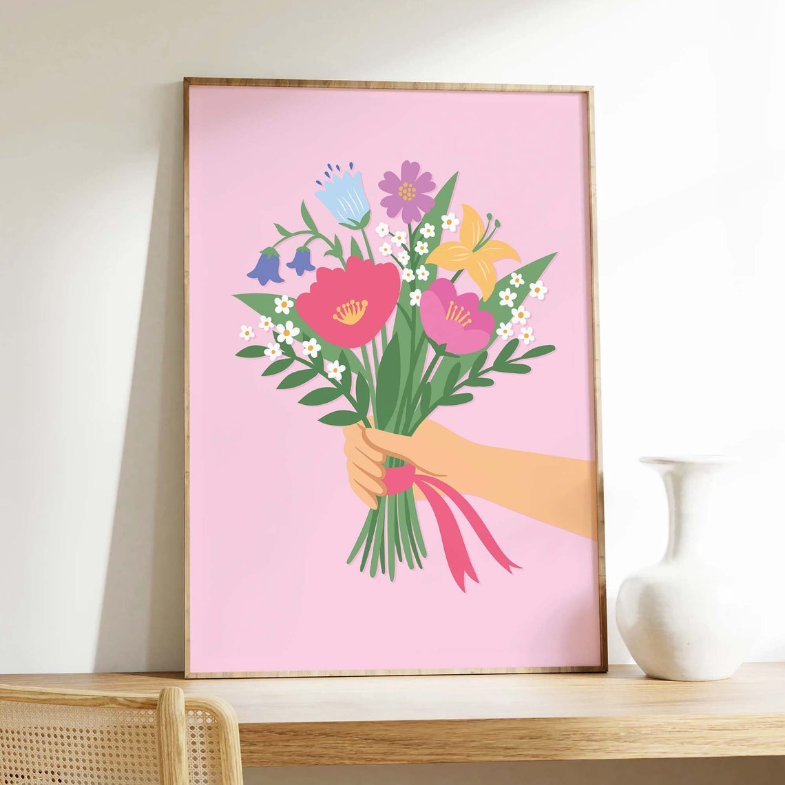 Spring Bouquet Print Art Cute Floral Art Print Pink Flowers Wall Art Trendy Easter Decor Spring Wall Decor - Image 3