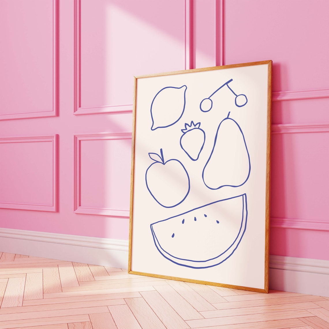 Minimal Fruit Line Art Blue Kitchen Modern Food Doodle Poster - Image 4