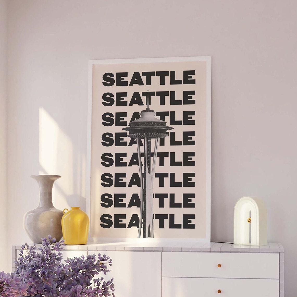 Seattle Travel Print Art Seattle Space Needle Travel Exhibition Print Cute Trendy Black White Wall Art - Image 3