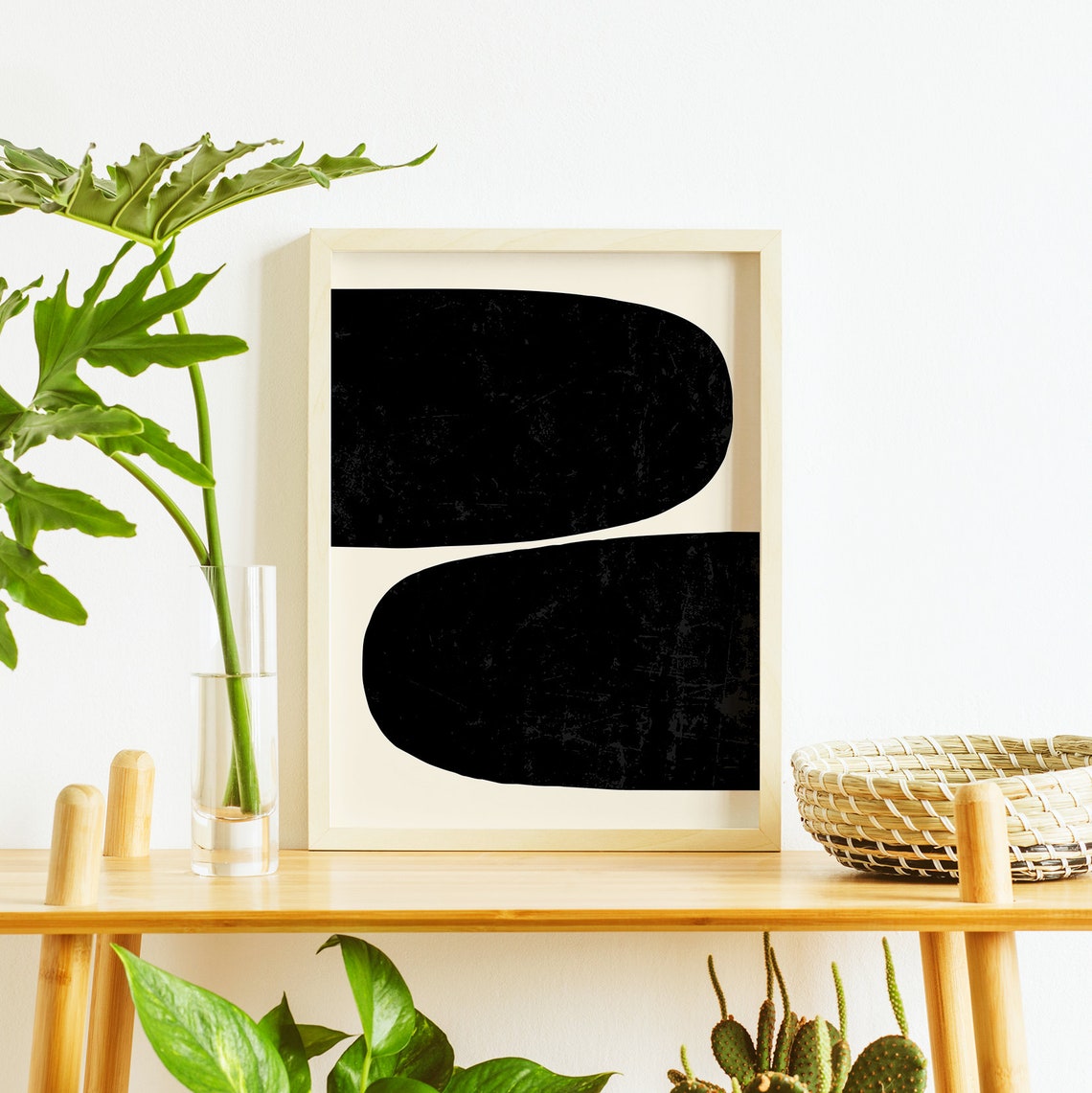 Abstract Black Wall Print Art Mid Century Modern Minimal Abstract Shapes Art Cute Trendy Wall Art - Image 3
