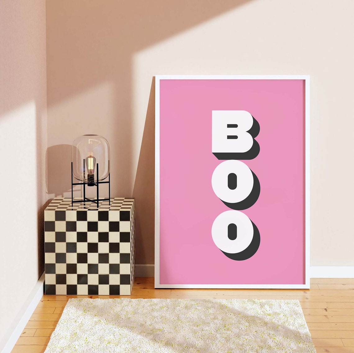 Vertical Retro Boo Lettering Shadowed Pink Halloween Wall Art - Image 4