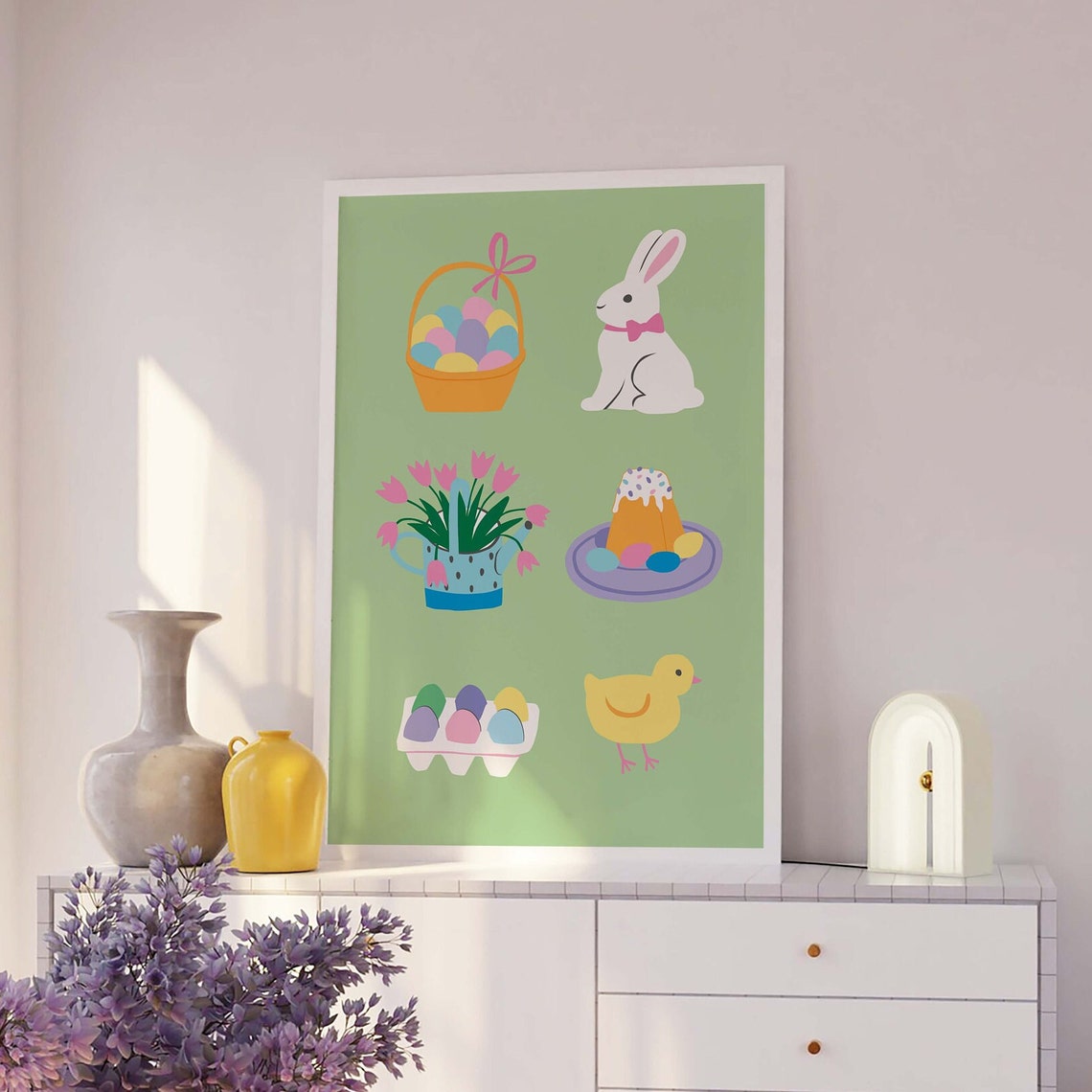 Cute Easter Things Green Pastel Bunny Eggs Basket Chick Poster - Image 2