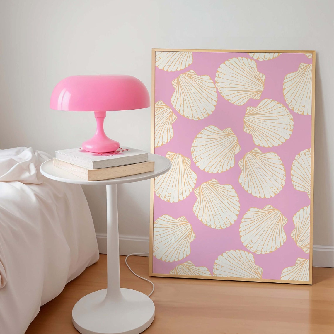 Pink Scallop Shell Pattern Coastal Art Poster for Girly Beach Decor - Image 2