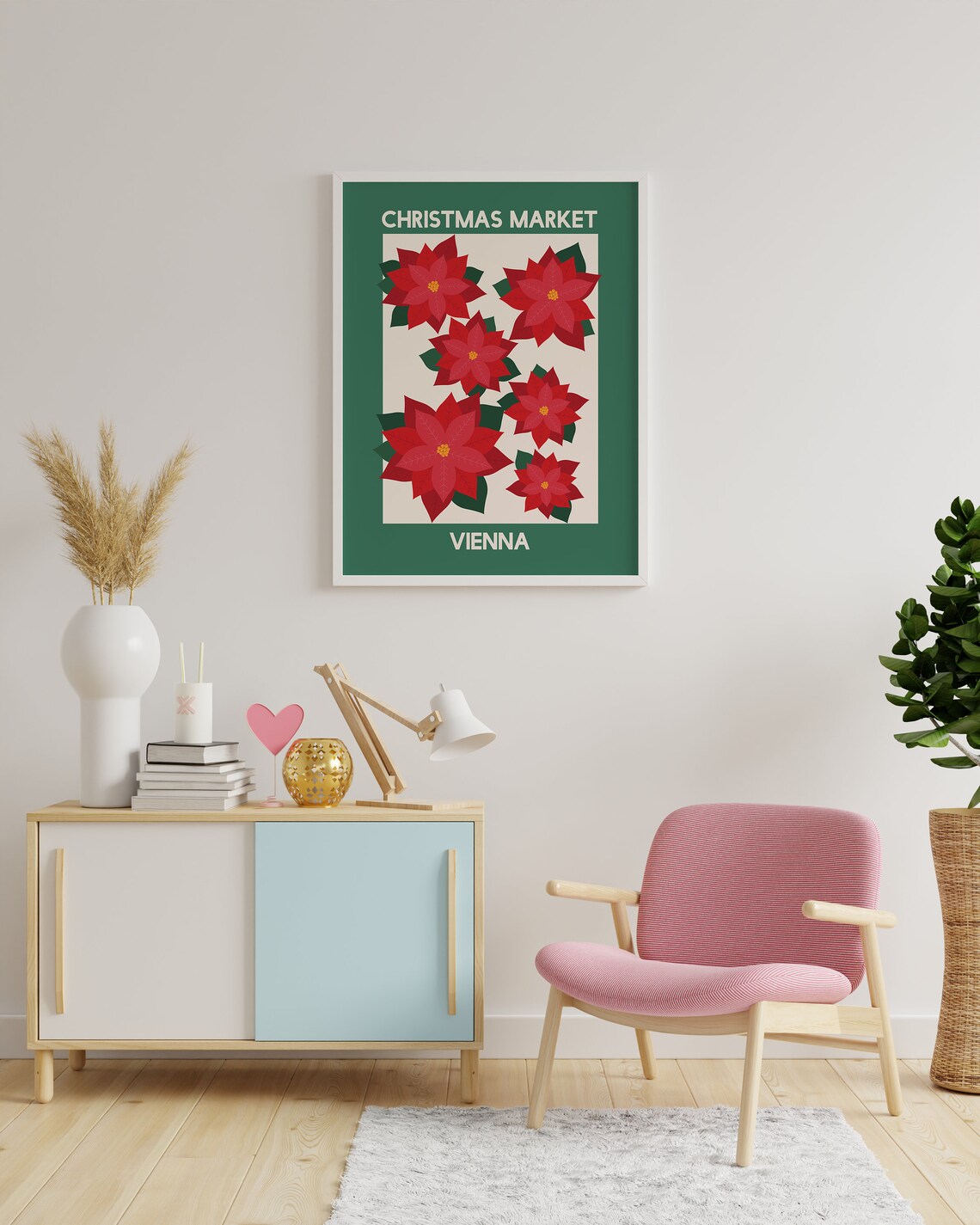 Vienna Christmas Market Red Poinsettia Holiday Travel Poster - Image 4