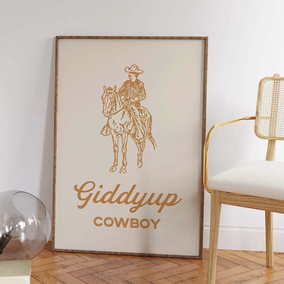 Giddyup Cowboy Gold Line Art Western Horse Rider Vintage Poster - Image 2