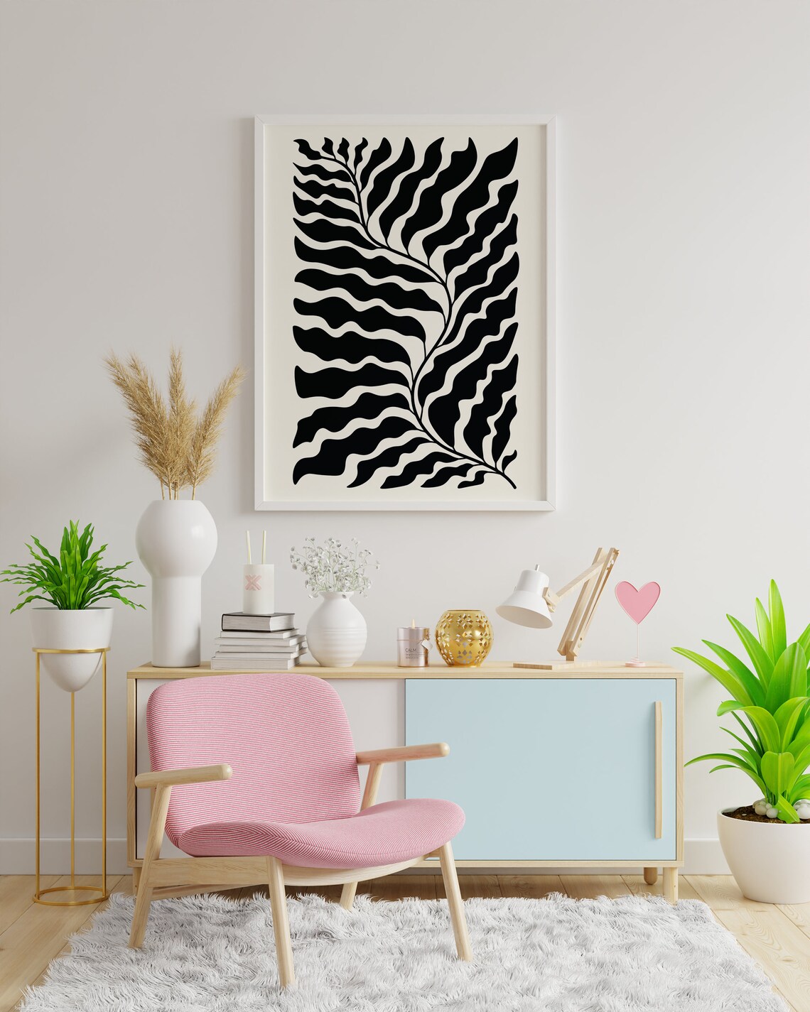 Black Wavy Fern Botanical Abstract Paper Cut Out Art Wall Poster - Image 4