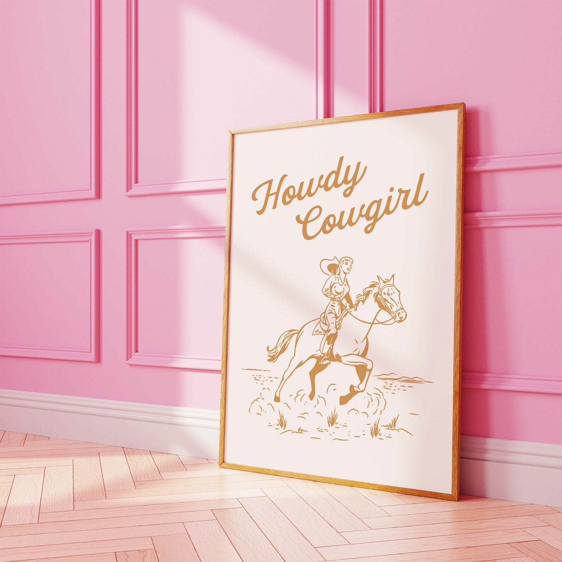Howdy Cowgirl Tan Horseback Rider Retro Western Style Wall Art - Image 3