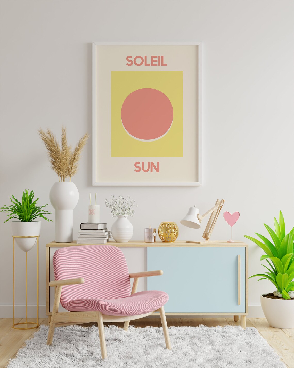 Soleil Sun Print Art Orange Sun Wall Art Cute Trendy Wall Art - Image 3