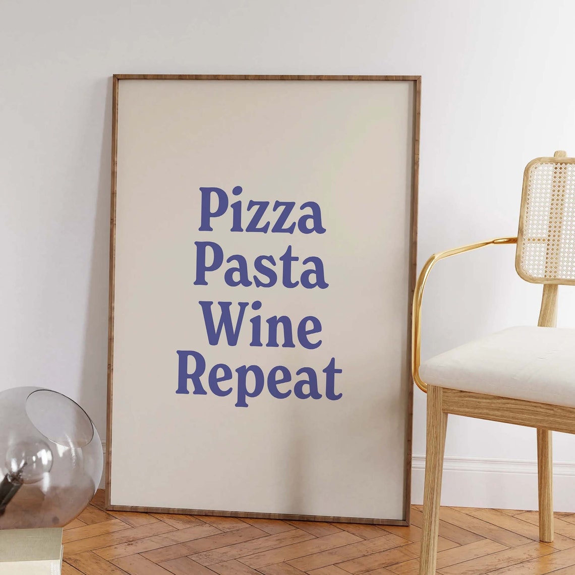 Pizza Pasta Wine Repeat Print Art Aesthetic Kitchen Decor Cute Cooking Wall Art Trendy Food Wall Art - Image 3