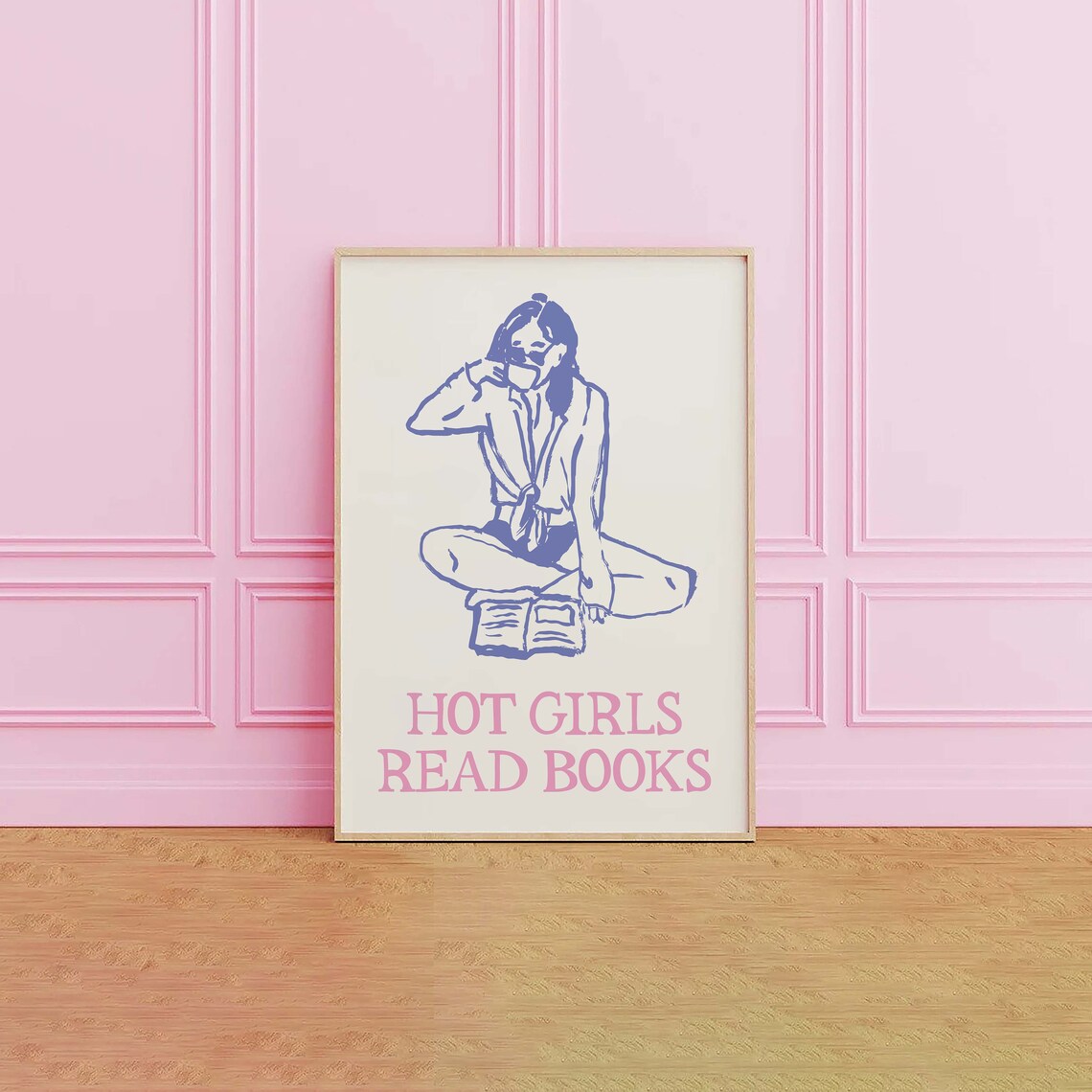 Hot Girls Read Books Pink Blue Woman Reading Line Art Poster For Dorm - Image 4