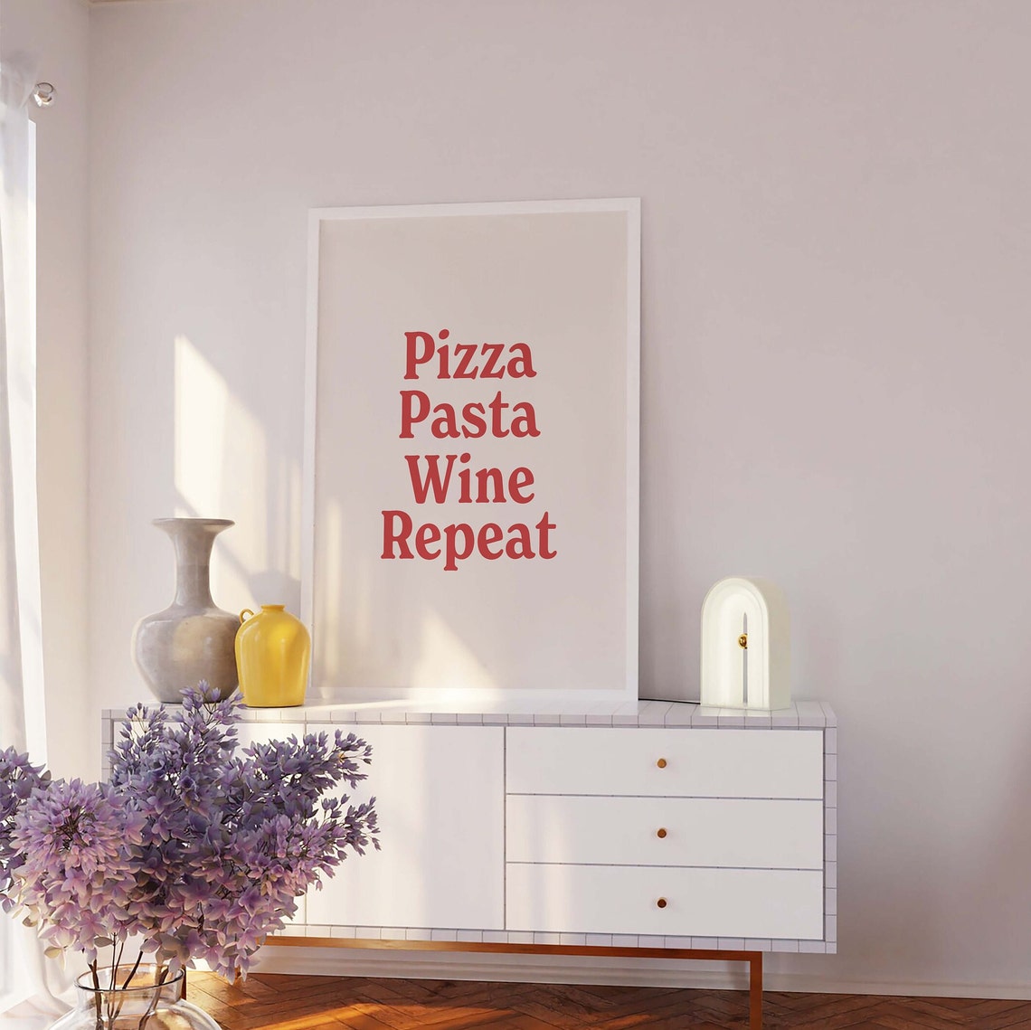 Pizza Pasta Wine Repeat Print Art Aesthetic Kitchen Decor Cute Cooking Wall Art Trendy Food Wall Art - Image 2