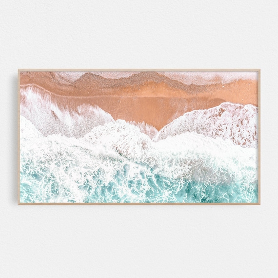 Aerial Ocean Waves Turquoise Sea Coastal Beach Photography Print