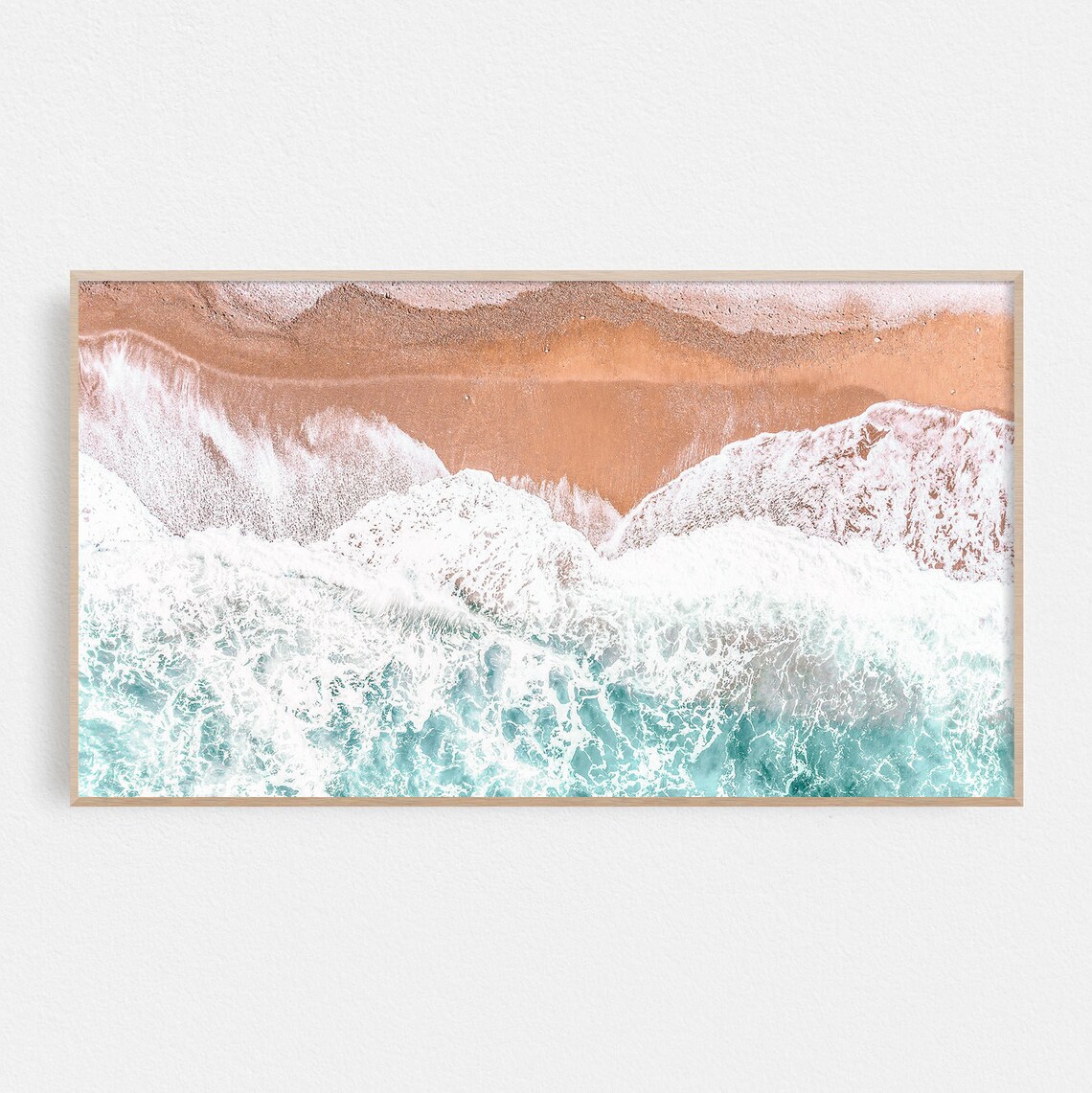 Aerial Ocean Waves Turquoise Sea Coastal Beach Photography Print