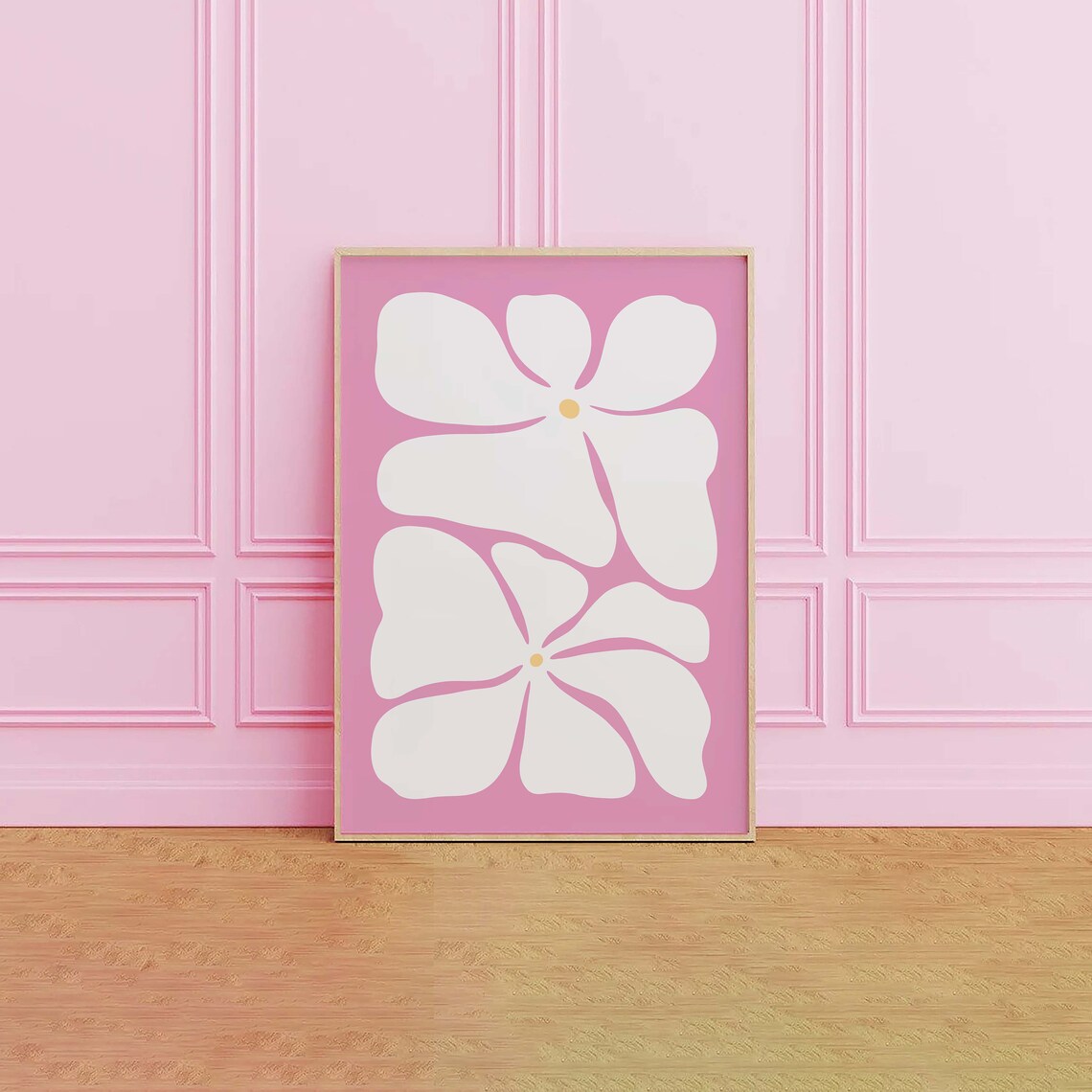 Pink White Bold Abstract Flower Minimalist Poster For Girls Room