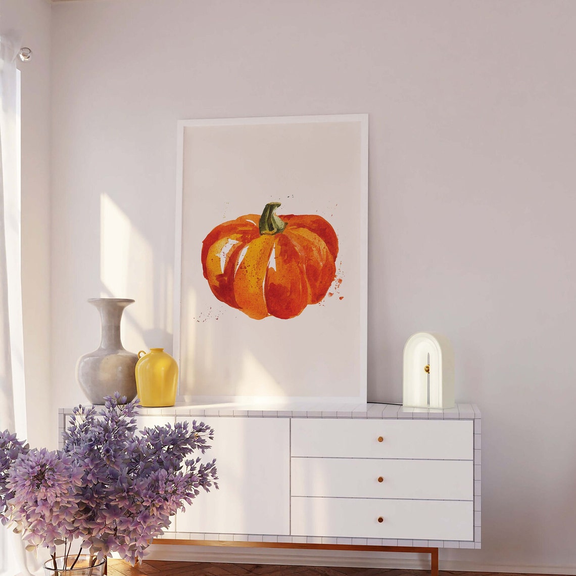 Watercolor Pumpkin Orange Fall Botanical Art Wall Decor Poster - Image 2