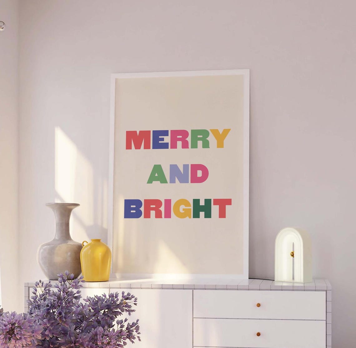 Merry And Bright Rainbow Letters Christmas Typography Wall Poster - Image 2