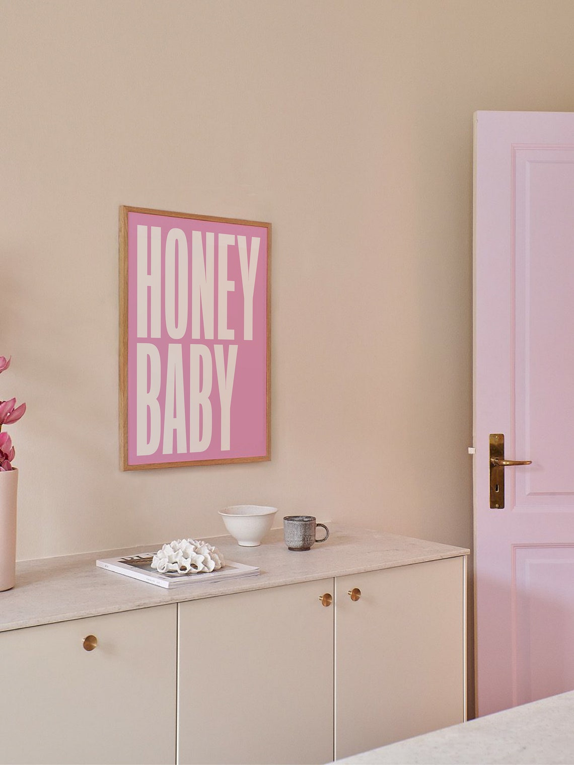 Honey Baby Bold Cream Typography Pink Background Modern Quote Poster - Image 4