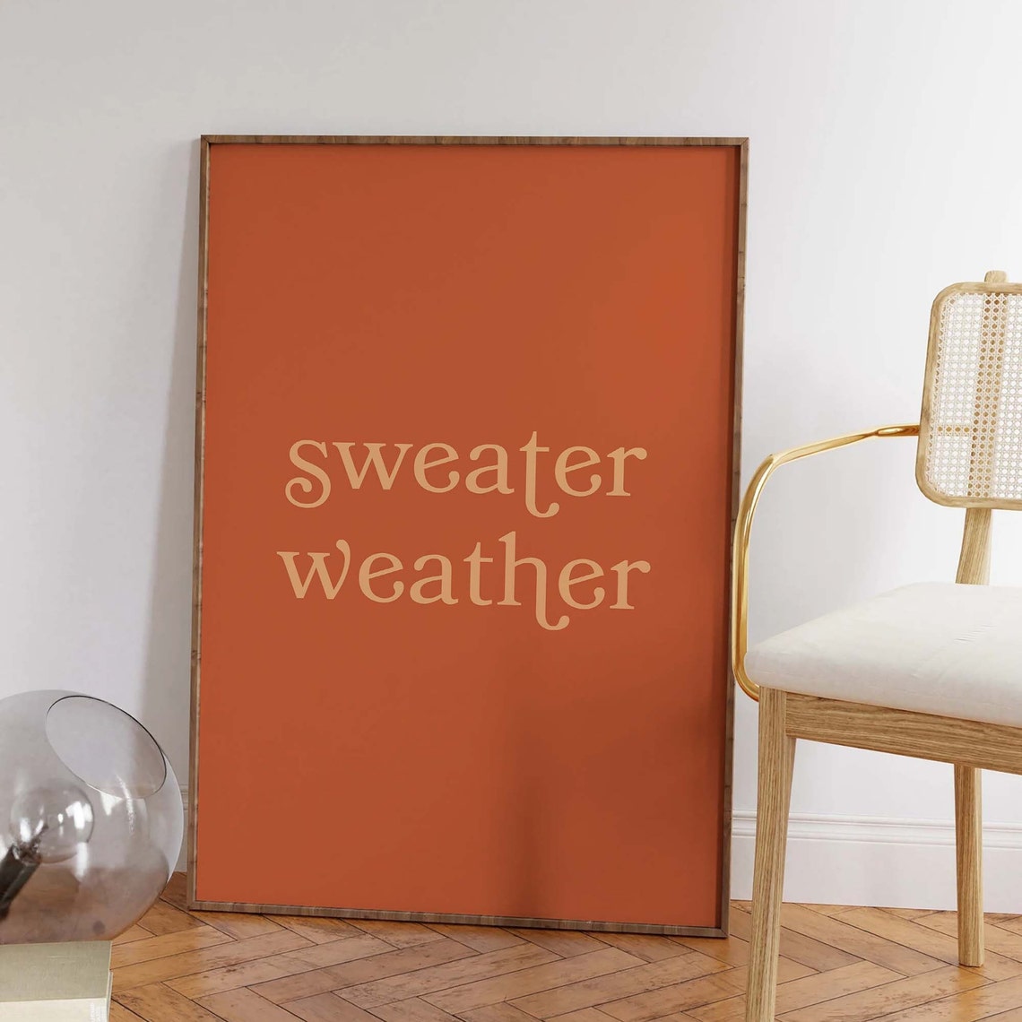 Sweater Weather Orange Minimal Fall Season Quote Wall Decor Poster - Image 2