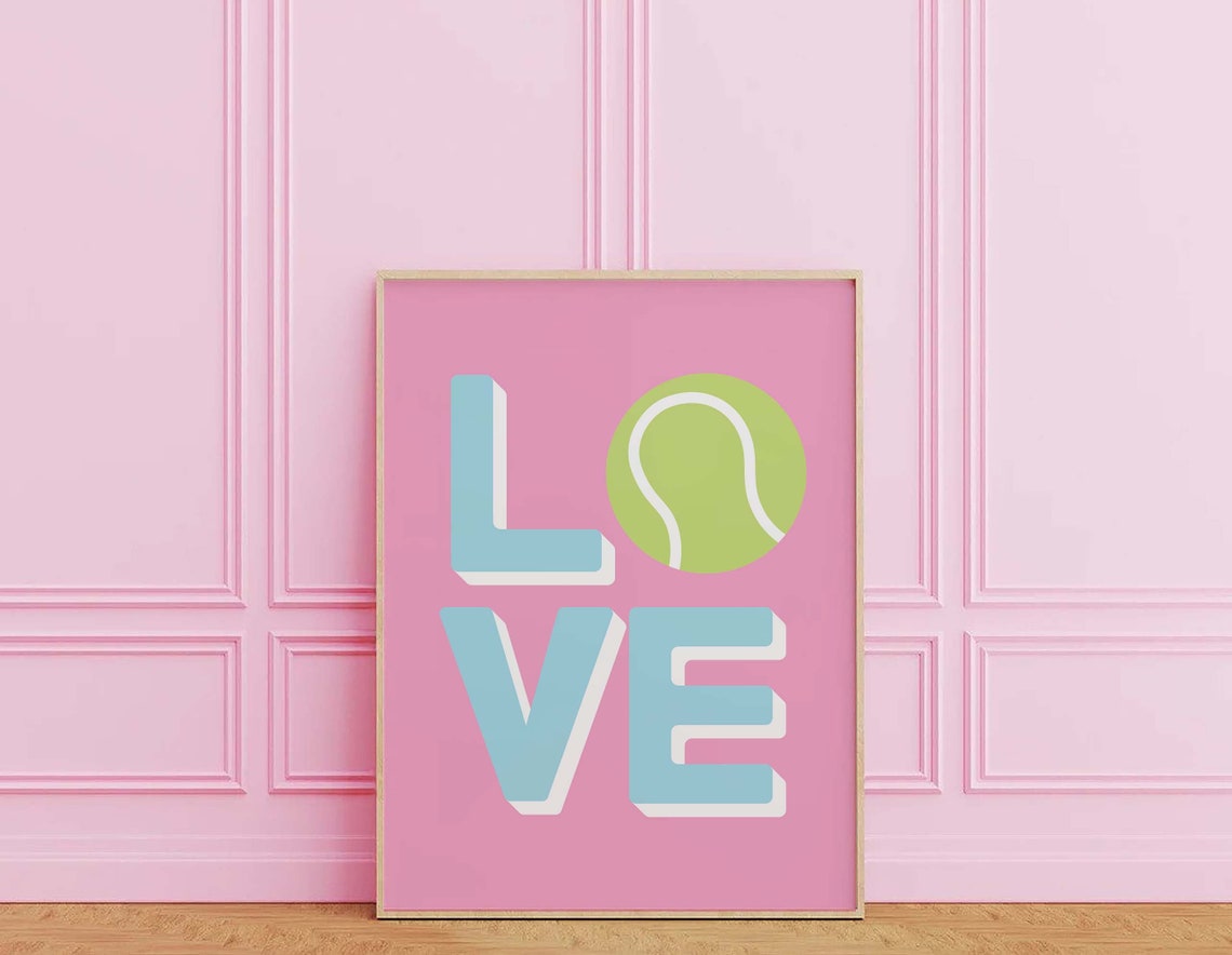 Tennis Love Pink Blue Bold Typography Cute Sporty Pastel Poster - Image 3