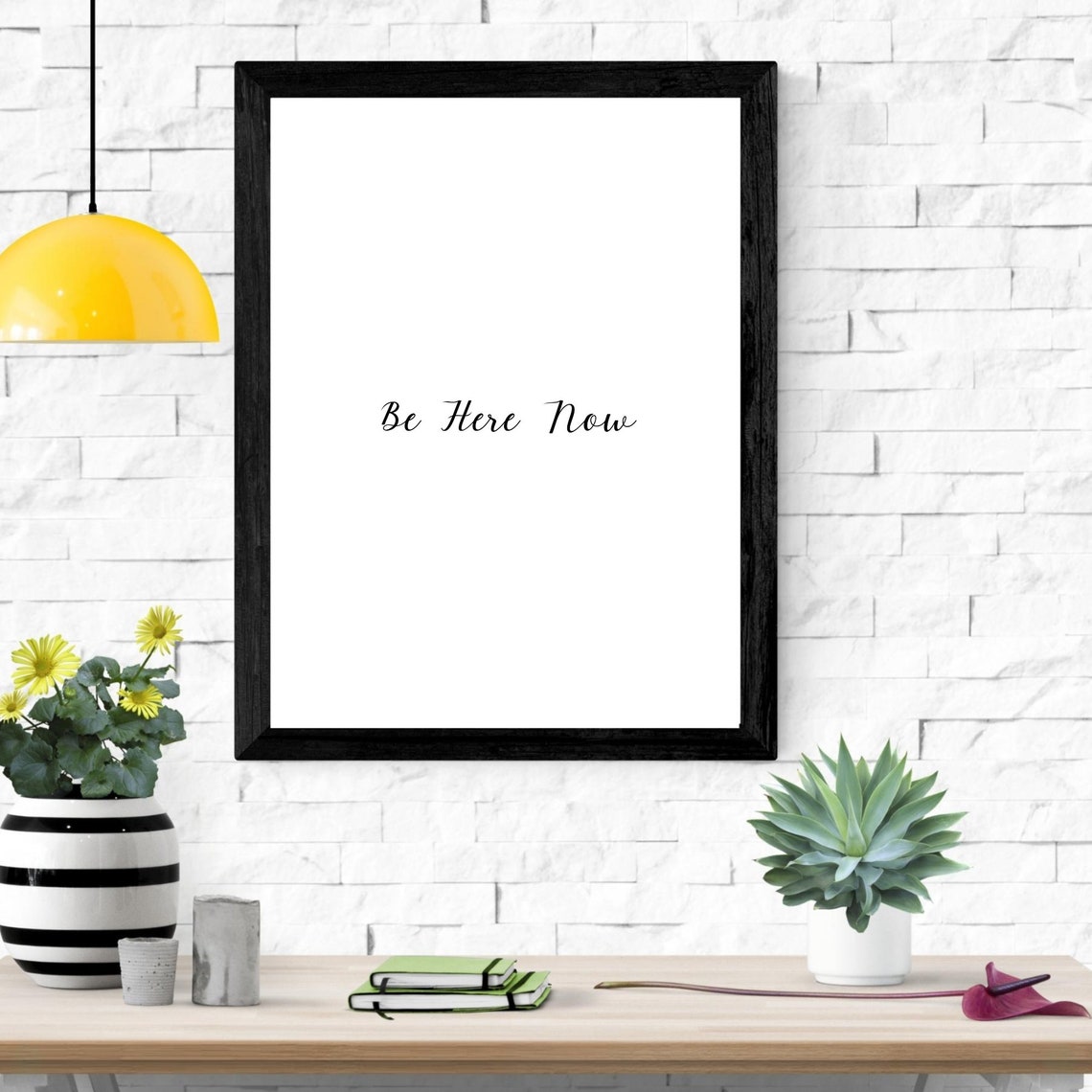 Be Here Now Minimalist Black Script Mindfulness Modern Wall Art Poster - Image 3
