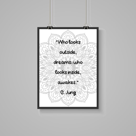 Carl Jung Who Looks Outside Dreams Quote Mandala Inspirational Poster