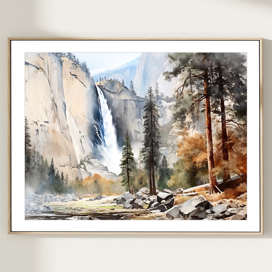 Granite Cliff Waterfall with Towering Pines and Autumn Trees Poster - Image 2