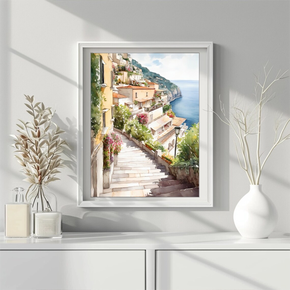 Positano Watercolor Painting, Amalfi Coast Landscape - Image 2