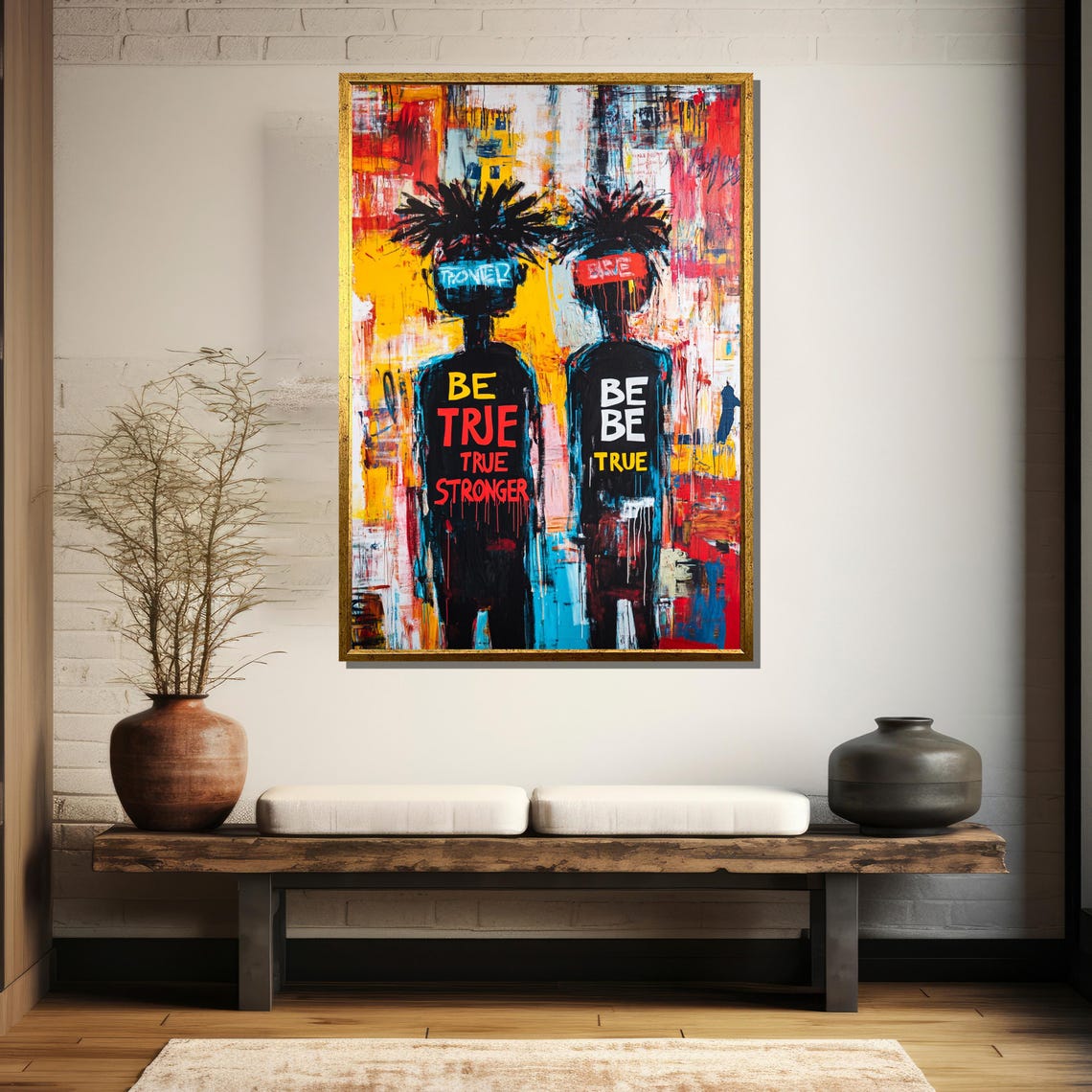 Basquiat-Inspired Be True Stronger Twin Figures Street Art Poster - Image 5