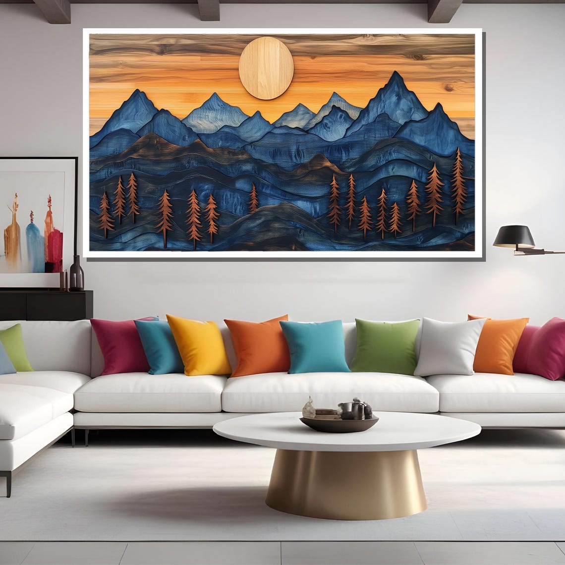 Layered Wooden Mountain Painting Sunset Forest Art Gift For Rustic Home Decor - Image 2