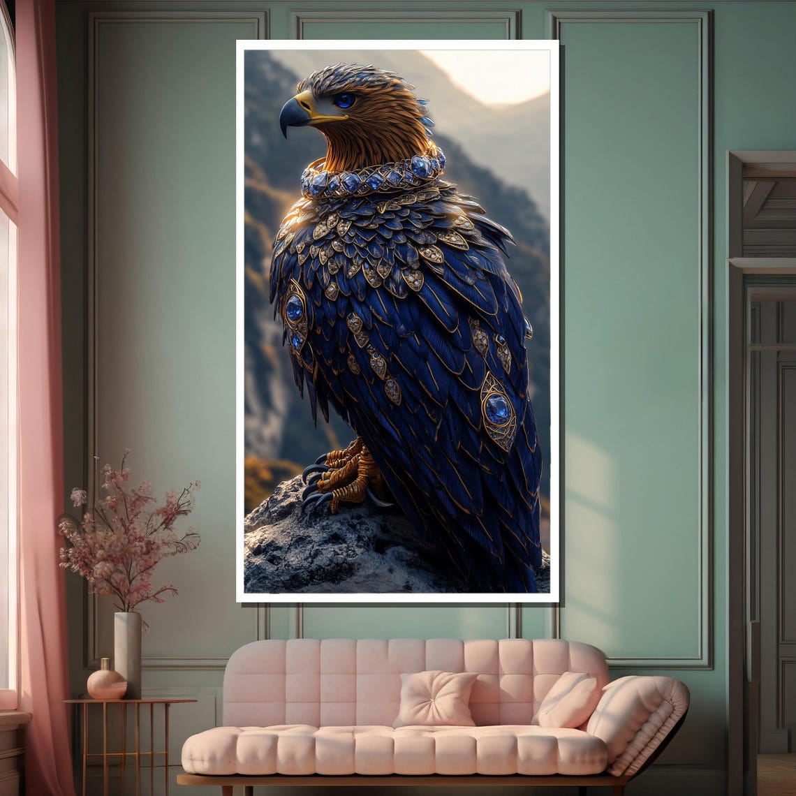 Regal Majestic Sapphire Jeweled Eagle in Mountain Landscape Poster - Image 2
