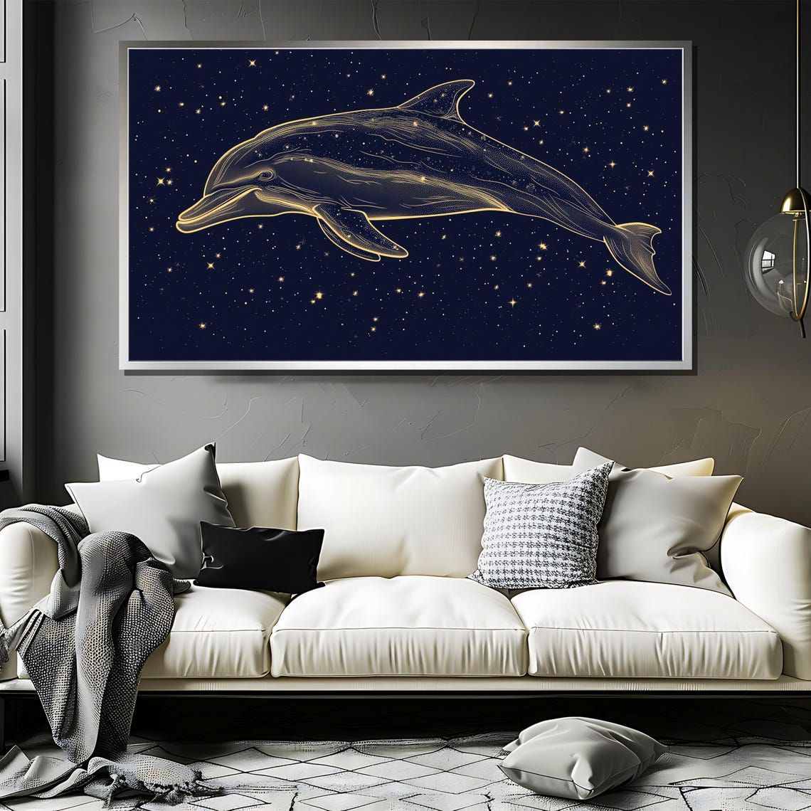 Golden Dolphin Constellation on a Starry Night Sky Art Poster - Image 3