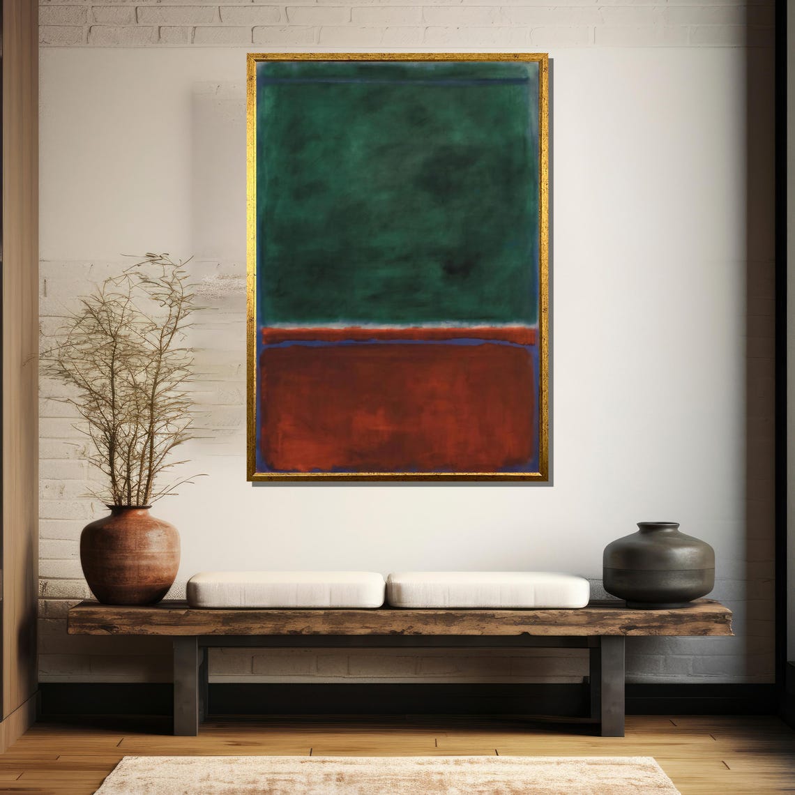 Deep Green Over Rust Red Horizon Minimalist Abstract Art Poster - Image 5