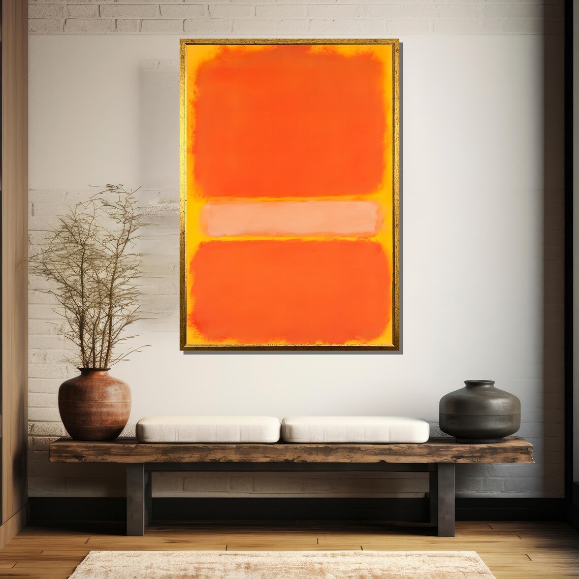 Tangerine Orange With Pale Pink Stripe Modern Abstract Art Poster - Image 5