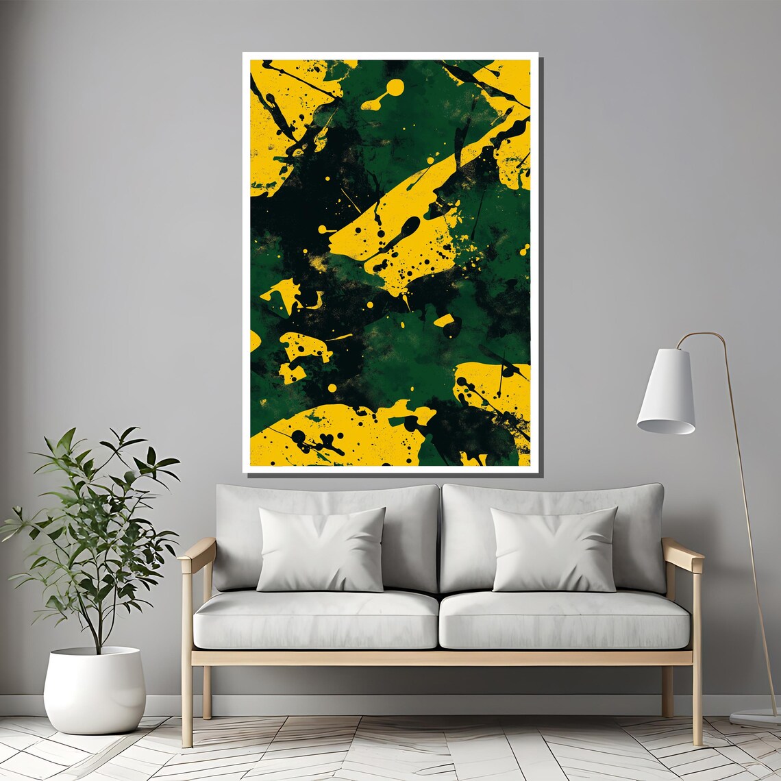 Yellow Green Black Abstract Camouflage Splash Painting Poster - Image 2