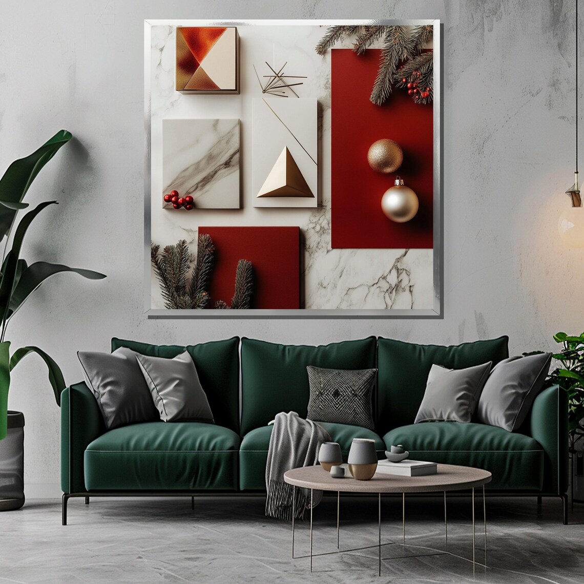 Minimalist Christmas Still Life in Red White and Gold Marble Poster - Image 3