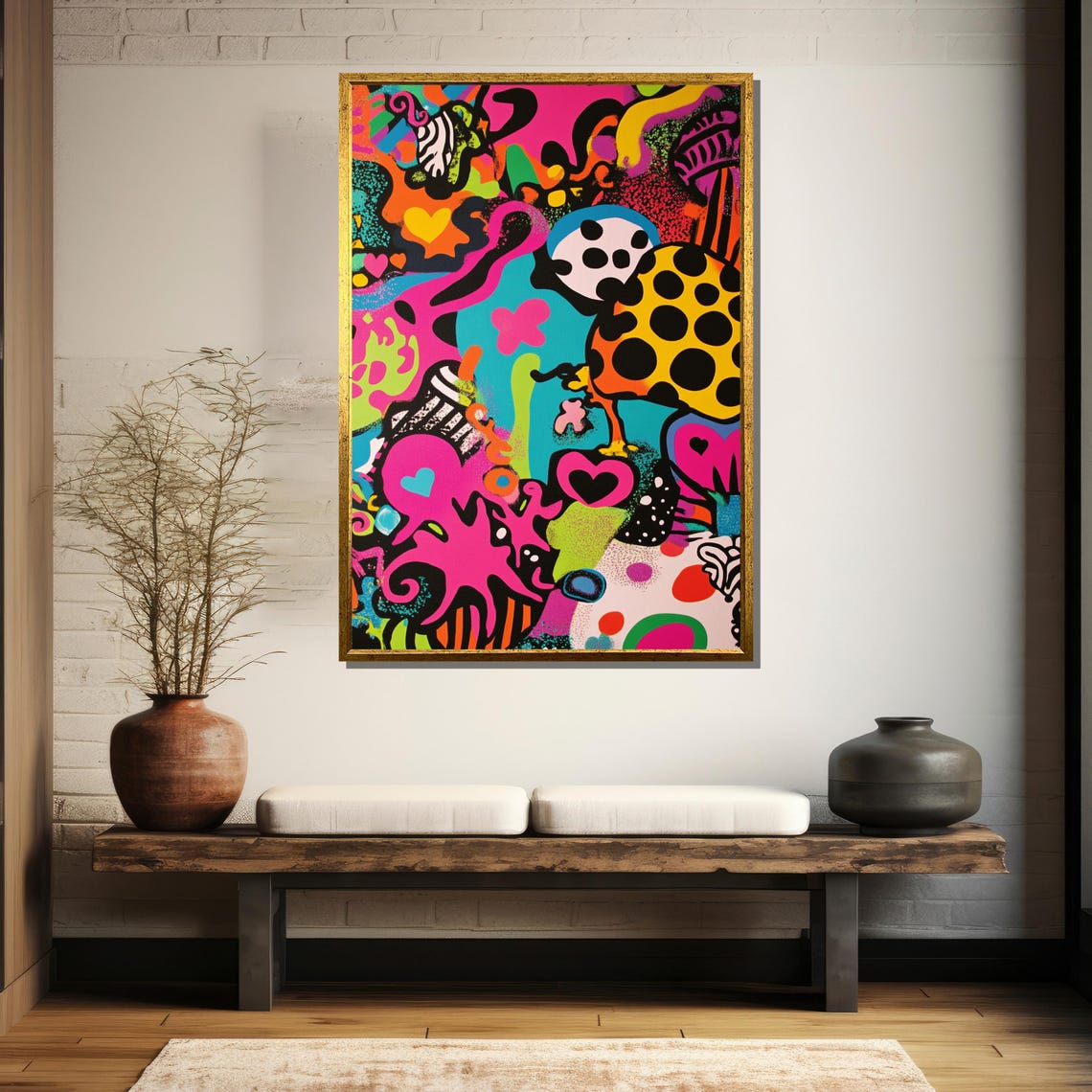 Neon Psychedelic Abstract with Hearts and Polka Dots Pop Art Poster - Image 5