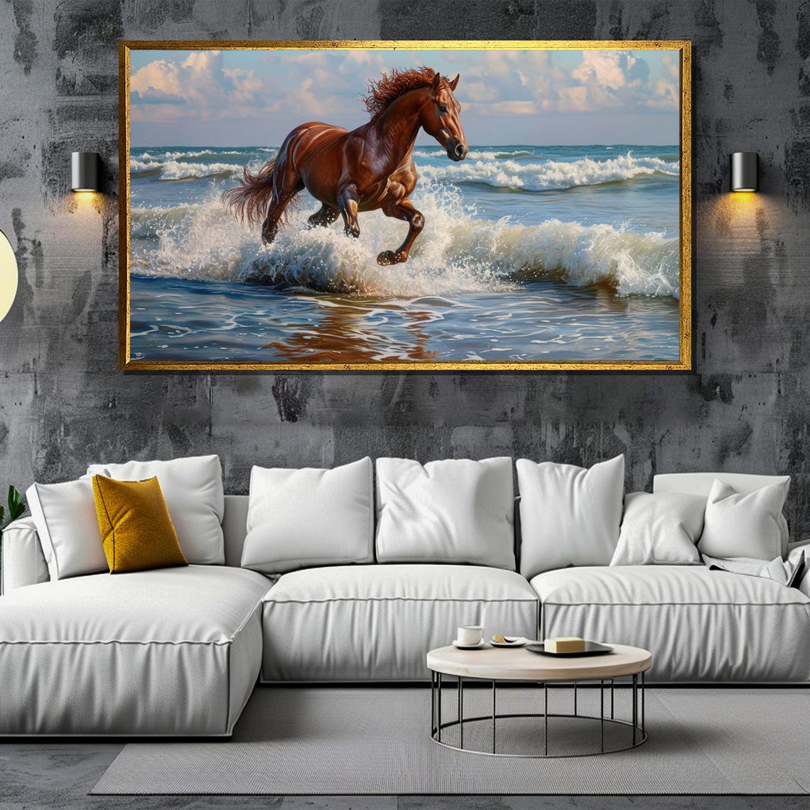 Chestnut Horse Galloping Through Ocean Waves Seashore Poster - Image 5