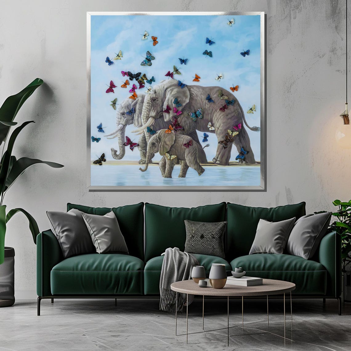 Elephants And Butterflies Painting Whimsical Wildlife Artwork Perfect Nature Inspired Gift For Animal Lovers And Home Decor - Image 3