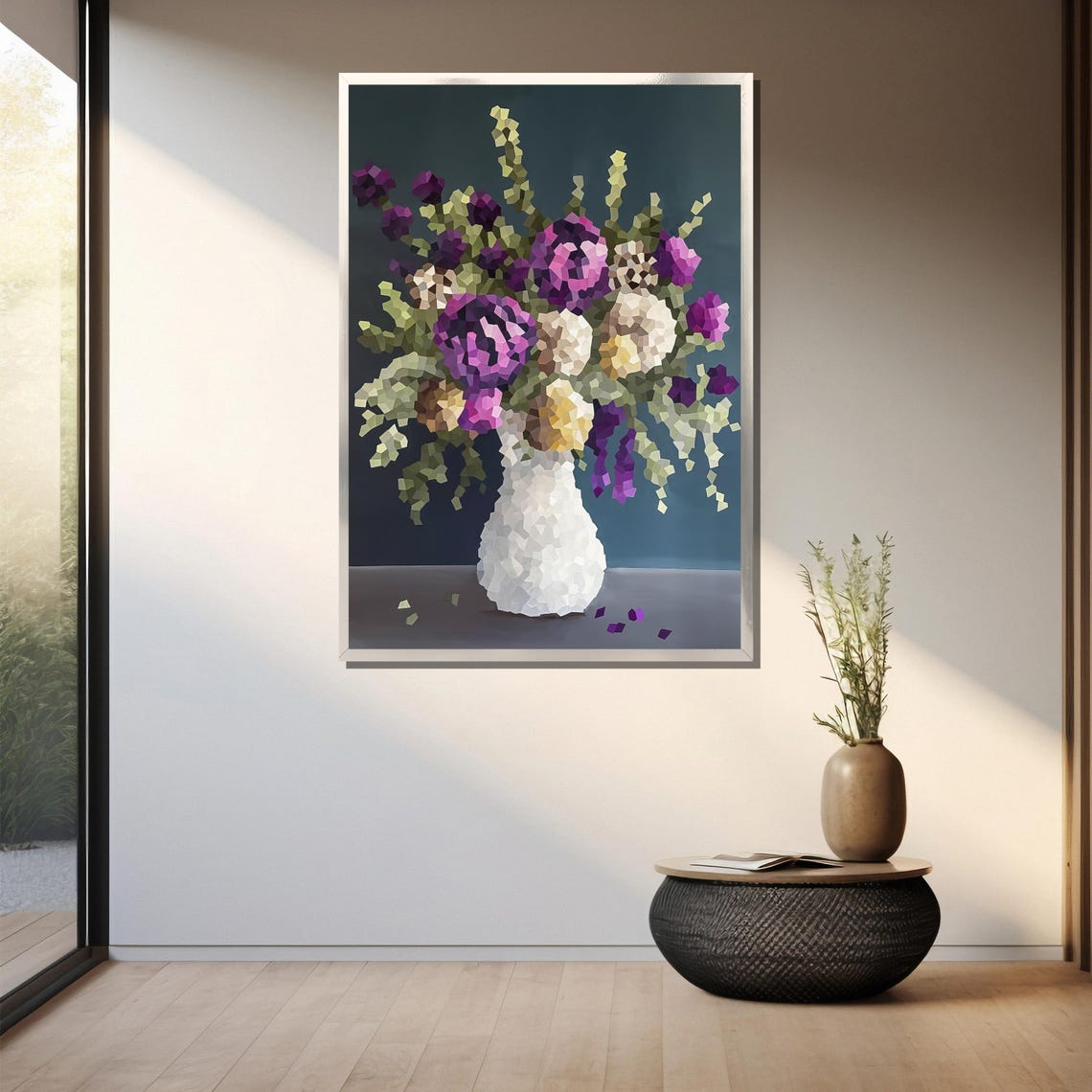 Geometric Floral Vase Modern Abstract Painting Gift For Home Decor - Image 3