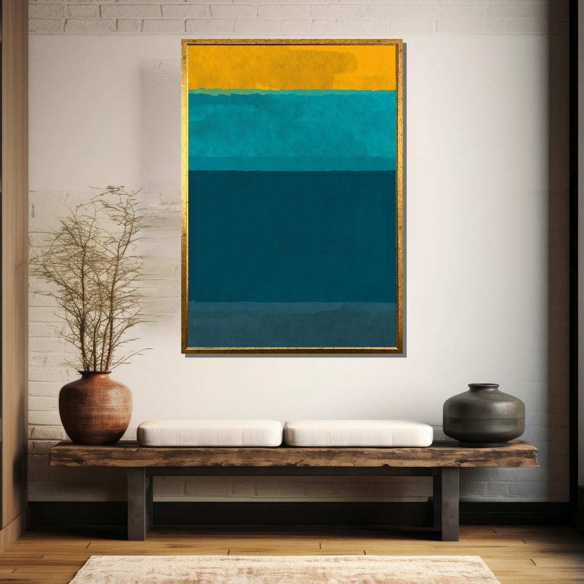 Abstract Color Block Painting Bold Yellow And Teal Design Perfect Modern Art Gift For Home Decor - Image 5