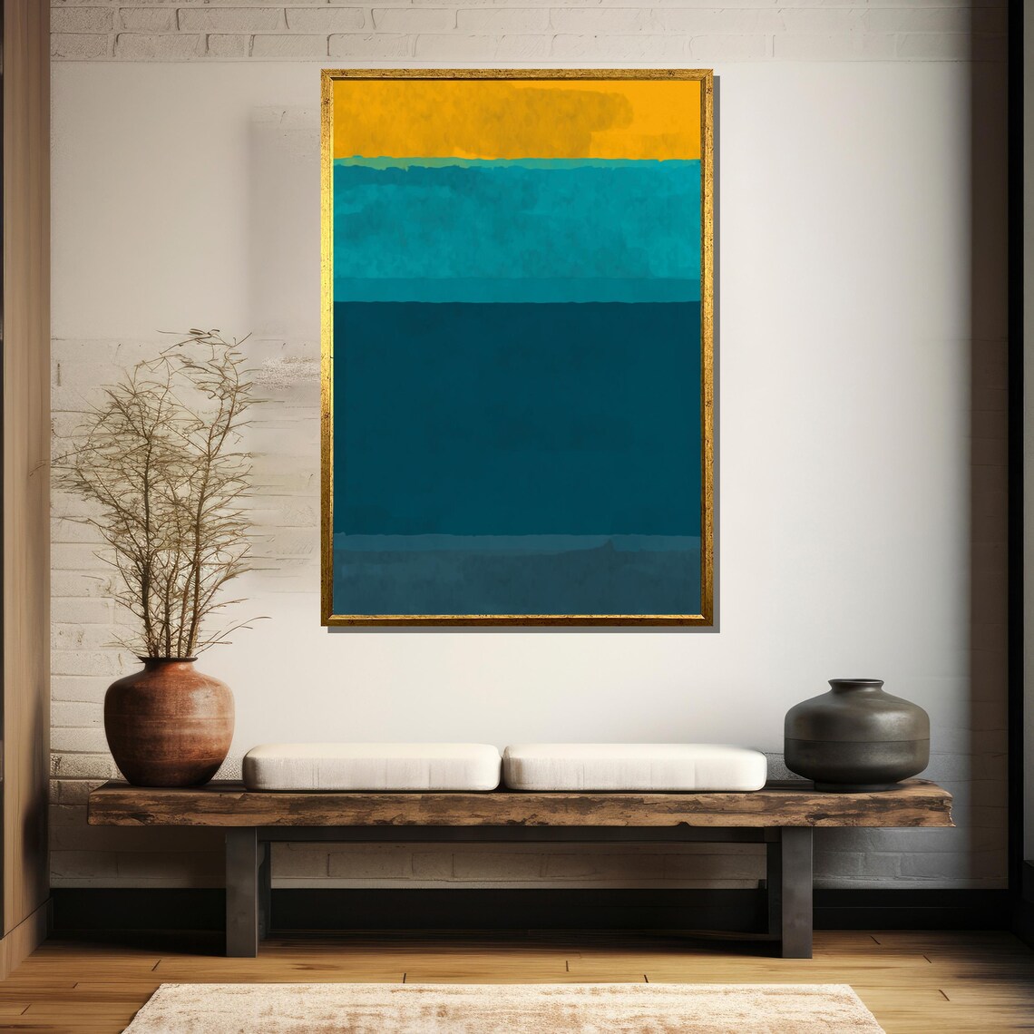 Bold Golden Yellow Over Ocean Teal Abstract Horizon Painting Poster - Image 5