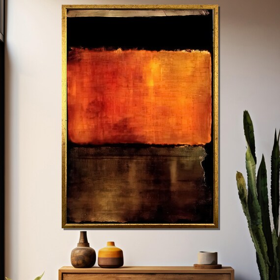 Mark Rothkos Fiery Orange And Deep Black Expression Abstract Painting Gift For Art Collectors And Design Lovers