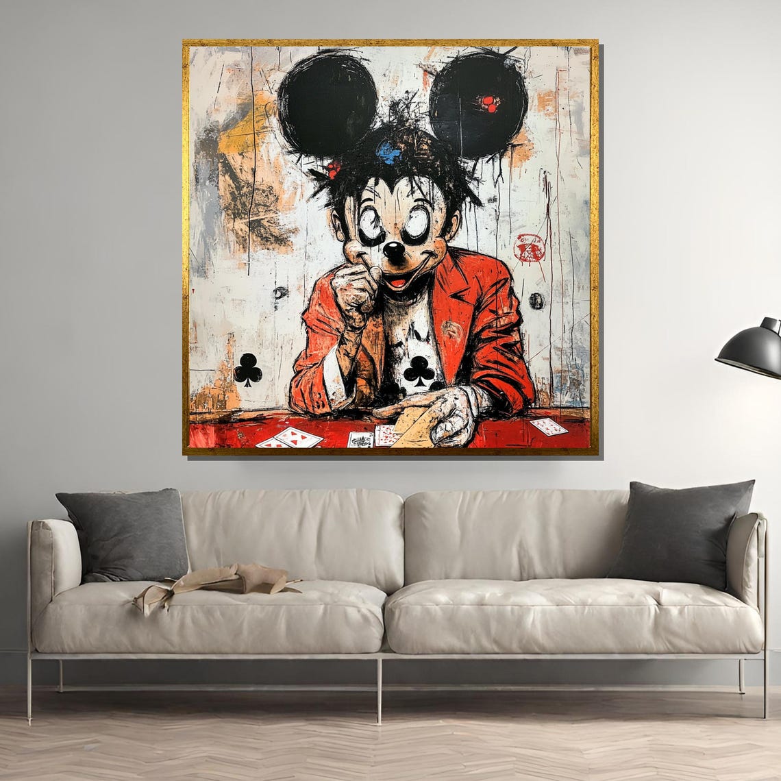 Mickey Mouse Poker Card Player in Gritty Street Art Cartoon Poster